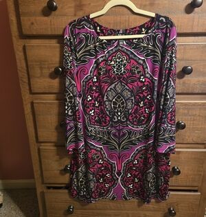 Style &Co. Womens Black Red Pink Body-con 3/4 Sleeves Sheath Mini Dress Size XL